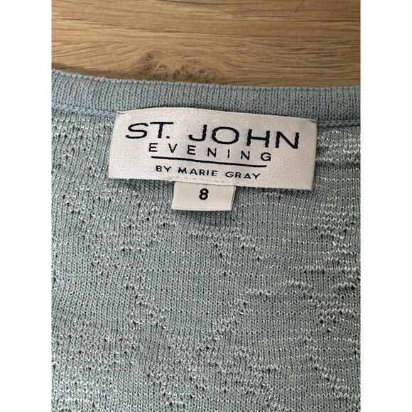 St John Evening Damask Cardigan And Long Skirt Size 8 Aqua Silver Sequin - Picture 4 of 8